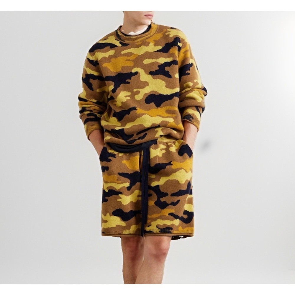 The Elder Statesman Camo Jacquard Cashmere Sweater Shorts Set S/M $2790